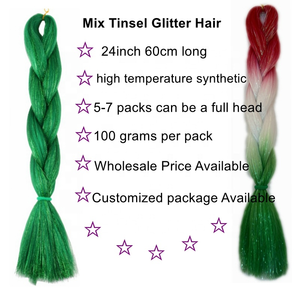Wholesale Christmas Color Bling Tinsel Hair Extension High Quality Raw Material Ombre Jumbo <strong>Braid</strong> Synthetic Hair for Braiding - Product Image 2