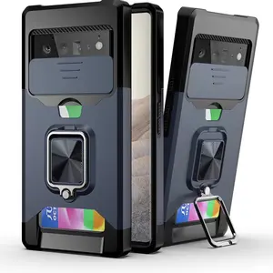 Telefon kılıfı itme çekme kamera tasarım zırh kart çantası telefon kılıfı için tutucu ile Google piksel 6