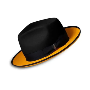 Black <b>Wool</b> Fedora Hat With Yellow Brim Unisex Adult Size 56-58CM Formal Casual Style Four Seasons Wear - Product Image 2