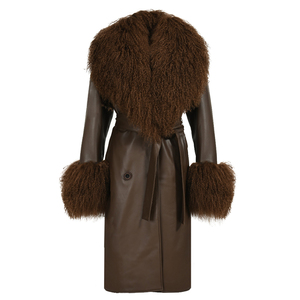 Cappotto <span class=keywords><strong>in</strong></span> Vera <span class=keywords><strong>Pelle</strong></span> di Pecora con Collo <span class=keywords><strong>in</strong></span> Pelliccia Naturale di Agnello Mongolo, Giacca di Lusso per <span class=keywords><strong>Donna</strong></span> - Product Image 1