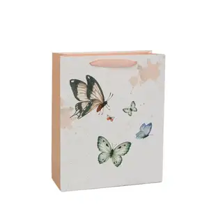 2024 túi giấy cầm tay mới với túi quà tặng hoa văn bướm cho thương mại nước ngoài 210g tông trắng dày túi quà cầm tay