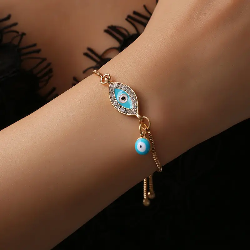 Bracciale con ciondolo turchia catena in acciaio inossidabile Blue Eye CZ bracciale con diamanti bracciale OJo regolabile gioielli placcati in oro