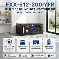 Batería de Almacenamiento LiFePO4 Fuxile de 51.2V 200Ah 10.24kWh, Tipo Split, Montaje en Rack, 6000 Ciclos, Clasificación IP21, CAN, RS485, RS232