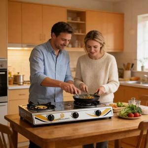 Cuisinière à gaz à 3 brûleurs haute efficacité en acier inoxydable GPL/gaz naturel, plaque de cuisson domestique pour cuisine - Product Image 5