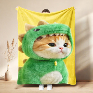 Couverture en flanelle motif chat de dessin animé mignon, plaid léger et respirant pour chambre et salon, impression personnalisée, vente en gros - Product Image 1