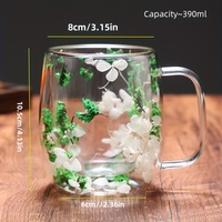 Tasse à thé aux fleurs de 390 ml, remplie de fleurs séchées, tasse en verre à double paroi, tasse à café, espresso, lait