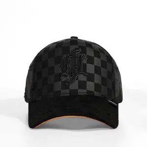 Cappello da baseball a plaid solido strutturato con ricamo personalizzato cappello da camionista in maglia nera con materiali riciclati