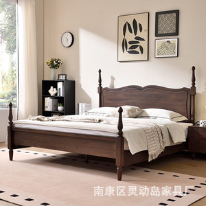 French Vintage Solid Wood <b>Bed</b> 1.8M Platform Black Walnut Hand Carved Master Bedroom <b>Double</b> <b>Bed</b> - Product Image 4