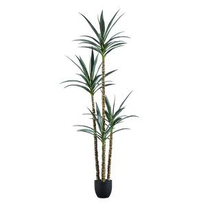 3 cabezas de árbol Yucca Dracaena árboles de <span class=keywords><strong>agave</strong></span> artificiales maceta de plástico rellena de cemento con 3 troncos y 48 hojas - Product Image 1
