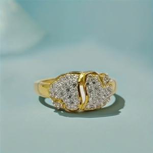 Classic 22K Gold Designer <b>Ring</b> with <b>Crystal</b> Stone Elegant Double Leaf Style Jewelry for Women Daily Wear and Party Wear - Product Image 2