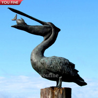 Sculpture de pélican grandeur nature en bronze YOUFINE, patine foncée antique, statue d'oiseau aquatique en métal pour la décoration de jardin et de paysage