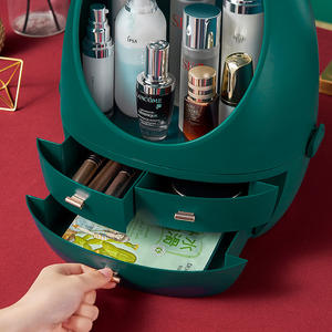 Boîte de rangement cosmétique avec tiroirs, miroir, lumière LED, organisateur de bureau, support pliable pour soins de la peau et maquillage, design anti-poussière - Product Image 1