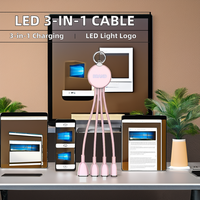 Cable USB 2.0 Tipo-C 3 en 1 con Logotipo LED, Carga Rápida, 15 cm, Cubierta de TPE, Blindaje Trenzado, Conductor de Cobre Puro, Envío Inmediato, MP3/MP4