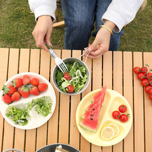 Juego de cubiertos plegables de acero inoxidable para exteriores, cuchillo, tenedor, cuchara, utensilios portátiles para acampar y picnic, juego de tres piezas - Product Image 3