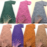 Tissu en dentelle africaine brodée avec des perles scintillantes, élastique, 100% polyester, pour robes de femmes