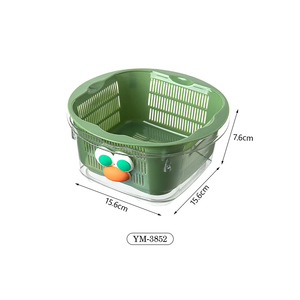 Double Layer Drain <b>Basket</b> Plastic Fruit <b>Vegetable</b> Washing Filter 15.5x15.5x8cm Green And White Household Kitchen Strainer - Product Image 5