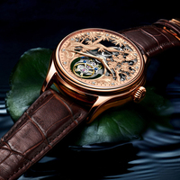 Relojes de Pulsera Mecánicos de Lujo para Hombre con Logotipo Personalizado, Serie de 12 Signos del Zodiaco, Correa de Acero Dorado, Esqueleto 3D, Tourbillon Volante, Resistentes al Agua