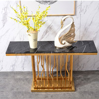Console d'angle en acier inoxydable, luxueux, en faux marbre, table de luxe moderne, pour couloir étroit, set de 2 pièces