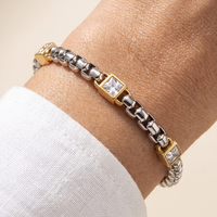 HTNCB03 Bracelet en acier inoxydable 316 serti de zircone cubique taille princesse, hypoallergénique, bijoux de mode hip-hop pour hommes et femmes