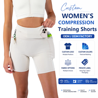 Shorts de course taille haute en spandex pour femmes, séchage rapide, compression, avec 360 poches de rangement, logo personnalisé, vente en gros