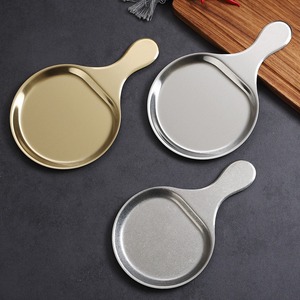Stainless Steel Round Handle Snack Plate Gold And Silver Food Grade Durable For Party And Dining - Product Image 2