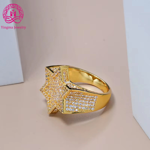 Anel personalizado de luxo 14k, joias feitas sob encomenda, luxo, ouro amarelo <span class=keywords><strong>real</strong></span>, moissanite, hip hop, estrela, anel para homens, casamento, noivado - Product Image 1