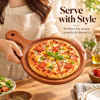 Planche à pizza et à steak ronde en bois d'ébène avec poignée et rebord pour servir pizza, pain, fromage, fruits, planche de service pour la maison, la cuisine et la table