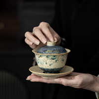 Sancai Gaiwan chinois traditionnel 120ml, bol à thé en céramique à motif de lotus, fait main, cadeau, vaisselle à thé Gongfu pour les amateurs de thé