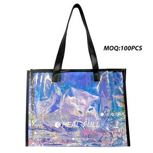 Custom Logo Summer Fashion Reusable Waterproof PVC TPU Jelly Hologram <b>Clear</b> Beach Shopping <b>Tote</b> <b>Bag</b> - Product Image 1
