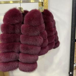 Bomber in pelliccia di volpe corta e spessa di lusso da <span class=keywords><strong>donna</strong></span> alla moda RXFurs <span class=keywords><strong>righe</strong></span> con giacca Bomber in pelliccia di volpe bordeaux - Product Image 3
