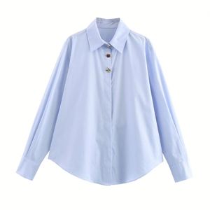 Camisa a rayas de manga larga para mujer, moda Vintage, nueva colección de primavera, estilo de solapa informal teñido liso, decoración de botones sueltos - Product Image 2