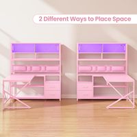 Étagères de rangement, bureau d'ordinateur d'angle réversible, bibliothèque de bureau, armoire en verre, bureau de jeu rose en forme de L