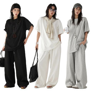 Abiti da <span class=keywords><strong>donna</strong></span> su misura lavorati a maglia <span class=keywords><strong>oversize</strong></span> t-shirt traspiranti in cotone stile Vintage tinta unita stampa abiti da <span class=keywords><strong>donna</strong></span> per l'estate - Product Image 1