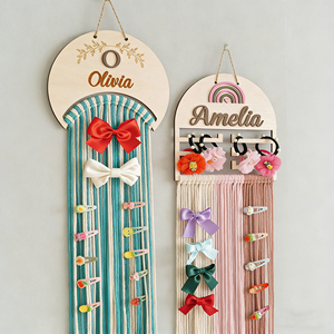 Décoration murale en bois tressé à la main - Cadeau arc-en-ciel pour bébé, organisateur de pinces à cheveux et décoration de chambre - Product Image 4