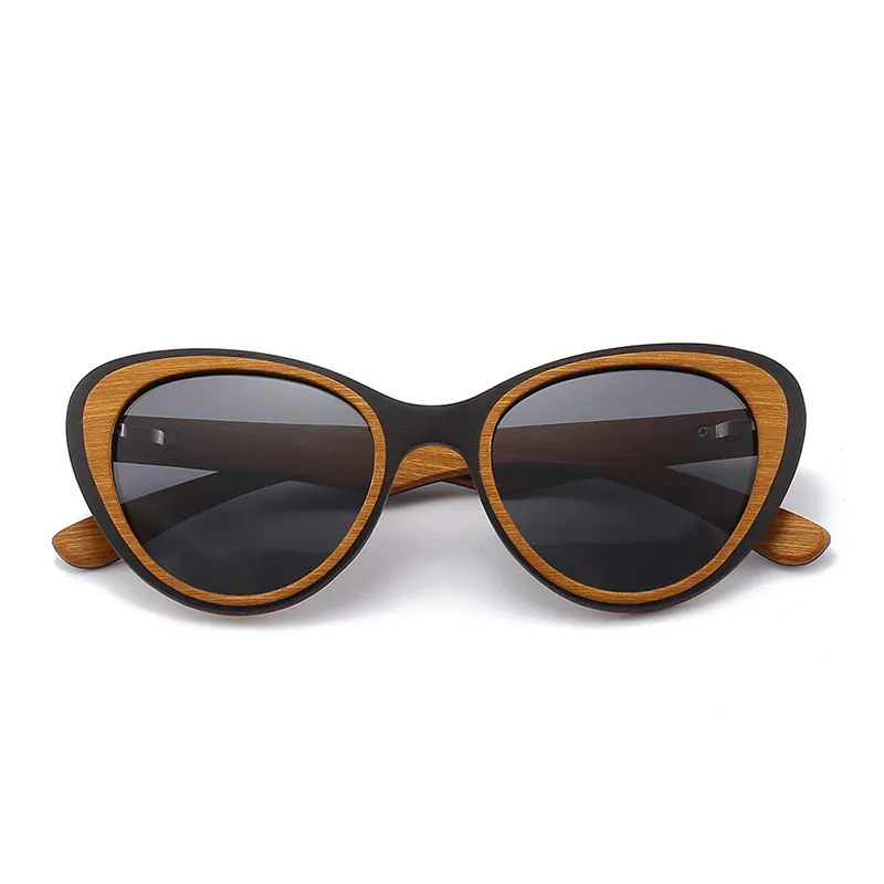 UV400 Retro Classic Eyewear Natural Bamboo Luxury Designer Sun Glasses Polarized Men Women Cat Eye Black Wood Sunglasses