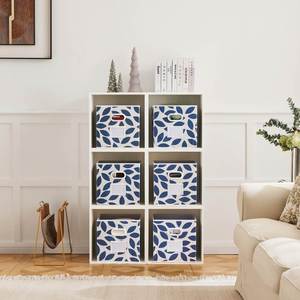6 paniers de rangement cubiques bleus à motifs floraux, paniers de rangement carrés de 12 pouces avec poignée pour salles de classe, chambres, bureaux, maison - Product Image 5