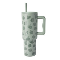 Vaso de 40 oz con asa, impresión 3D creativa, con pajita, libre de BPA, vaso de acero inoxidable de 40 oz, taza de acero inoxidable de 40 oz