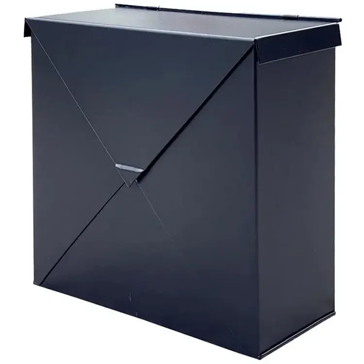 Free Standing Metal Mailboxes Custom Sturdy Matte Black Powder Coated Steel Square Metal Mailbox