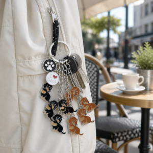 Ensemble de porte-clés <span class=keywords><strong>Teckel</strong></span> avec breloque chien Wiener, motif patte 'J'aime les chiens', en métal argenté, cadeau pour les amoureux des animaux, vente en gros - Product Image 4