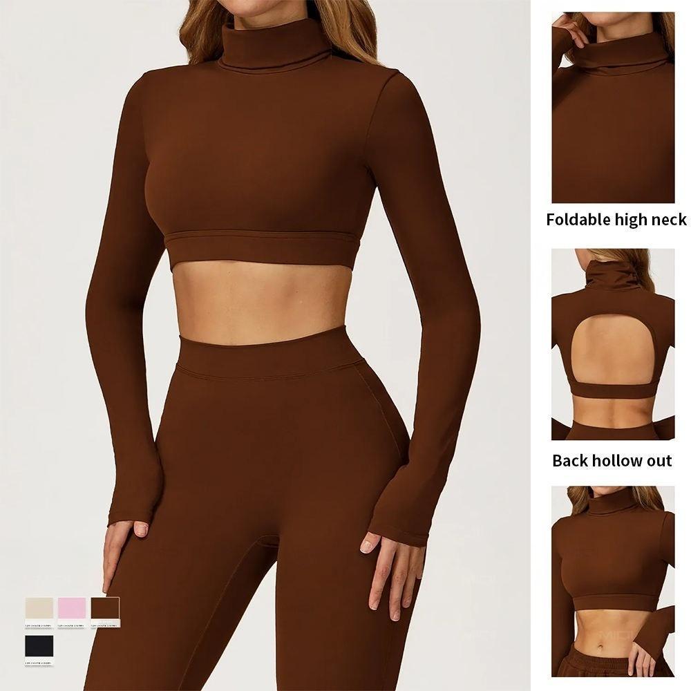 Custom Tight Lightweight Long Sleeves Gym Fitness Clothes Slim Sports Running Comfortable Turtleneck Backless Pilates Top Women