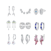 Boucles d'oreilles en argent sterling 925, bijoux fantaisie, bijoux fins, émail, zircone, soleil, étoile, iris, perroquet, serpent, coquillage, poisson, boucles d'oreilles à clous