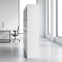 Armoire de bureau multifonctionnelle blanche avec vitrine en verre, tiroirs privés et grands compartiments d'archives