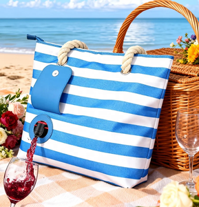 Nevera Portátil para Playa, Impermeable, Aislada, de Poliéster, con Cierre, Compartimentos Ocultos para Botellas, Capacidad para 2 Botellas, Ideal para Picnic y Llevar Bebidas Propias - Product Image 2