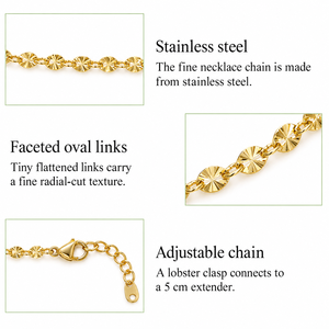 Collier à maillons ovales facettés en acier inoxydable plaqué or 14 carats sous vide, réglable 40+5 cm, sans pendentif - Product Image 4