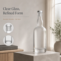 Bouteille en verre transparent avec bouchon en verre transparent, insert intérieur transparent, corps large, col haut pour emballage haut de gamme