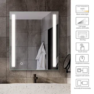 Interruttore tattile di vendita caldo specchio da bagno moderno illuminato specchio da doccia a parete con specchio a LED per bagno