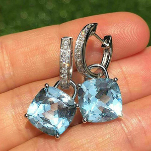 Orecchini Pendenti Quadrati Azzurri per Donne, Eleganti Gioielli da Orecchio con Incastonature alla Moda - Product Image 2