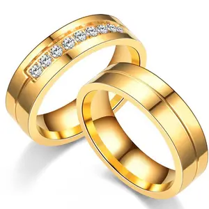 永不褪色银金首饰钛不锈钢戒指锆石情侣为男士女士周年纪念礼物中性戒指