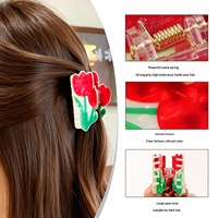 Pince à cheveux requin colorée en plastique, motif tulipe et rose, pour filles, bijou de mode pour l'arrière de la tête, en stock