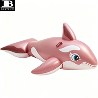 Bouée gonflable robuste en forme de baleine orca rose nacré, jouet aquatique durable avec poignées pour les vacances à la plage